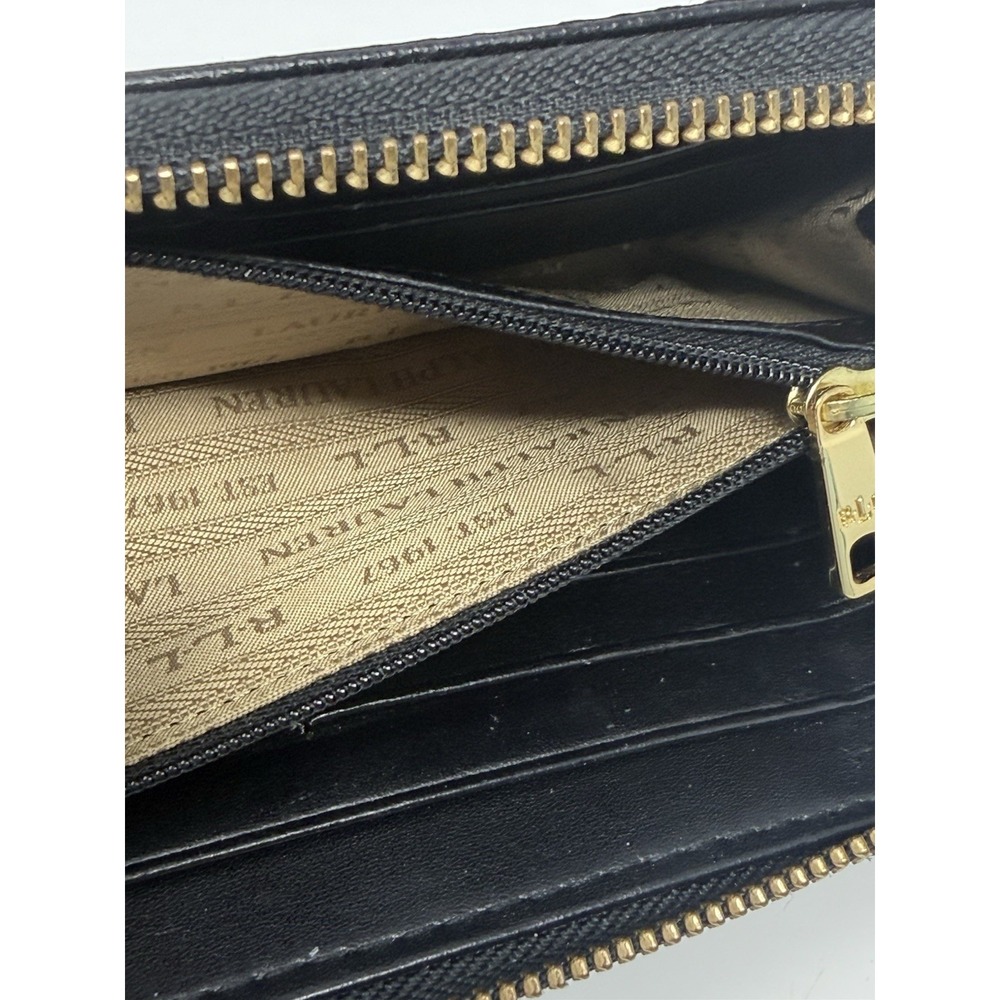 Ralph Lauren Black Leather Zip Around Folding Continental Wallet Clutch - Picture 6 of 10
